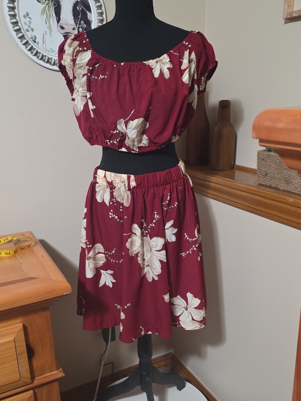 Women’s Burgundy Floral Midi Dress Set by